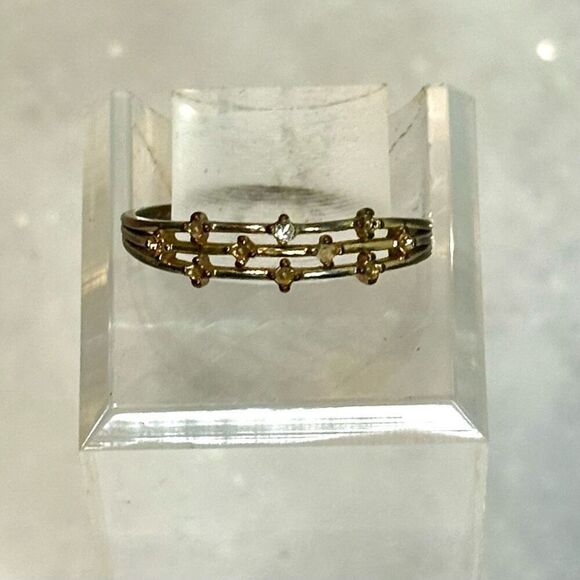 Anthropologie Three Split Shank Triple Band Prong Set Rhinestone Ring Gold-tone - Picture 1 of 4